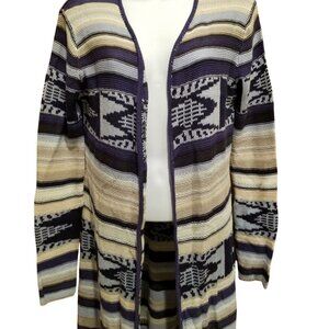 Womens M Billabong Cardigan Duster Sweater Blue Gray Long Open Front